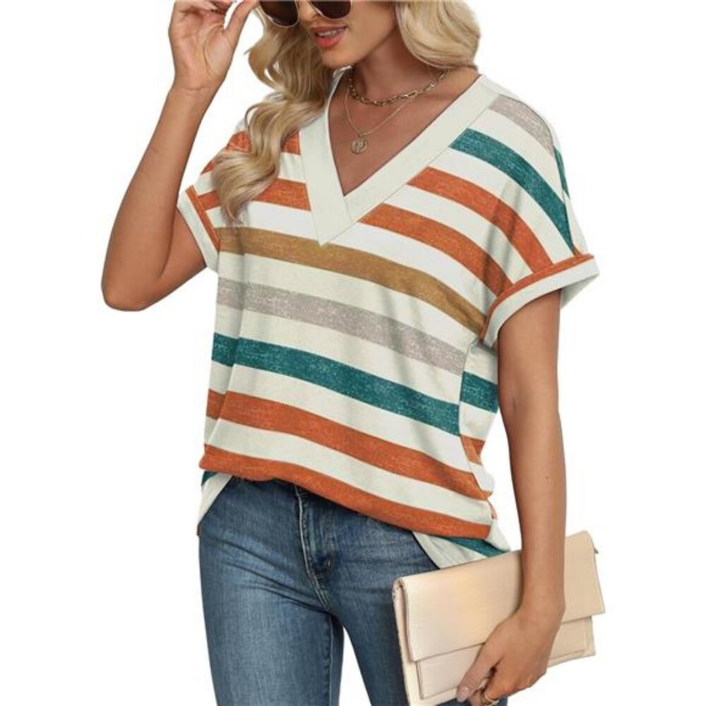 Womens Summer Tops Short Dolman Sleeve Shirts 2025 Fashion V Neck - Picture 4 of 6